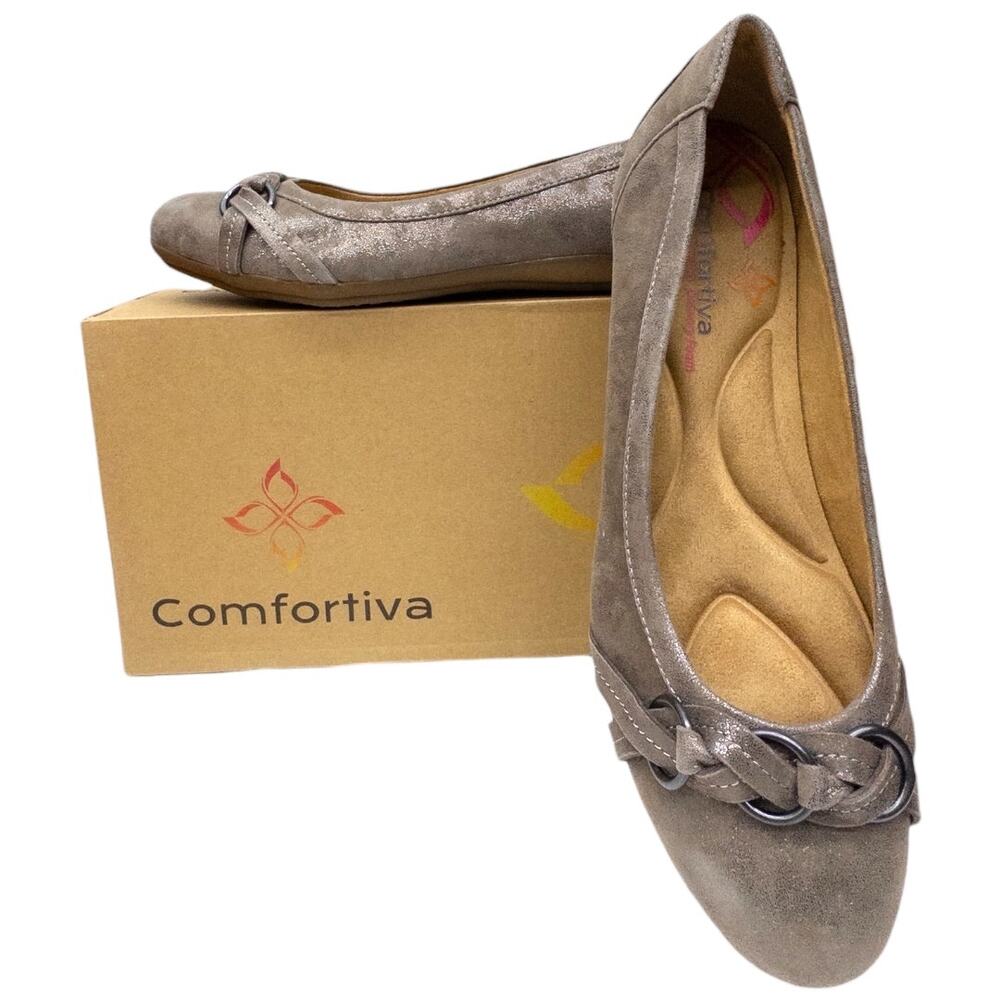 Comfortiva Maloree Metallic Tan Suede Ballet Flats Women's size 10